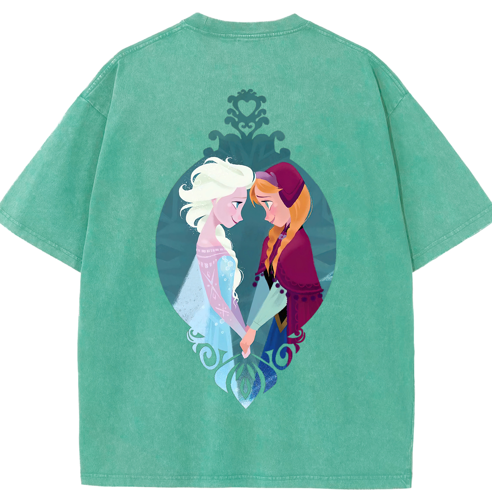 （画像用） アナと雪の女王 アンナ エルサ Frozen Anna Elsa 綿100% ヴィンテージ風 半袖Tシャツ（背面プリント）